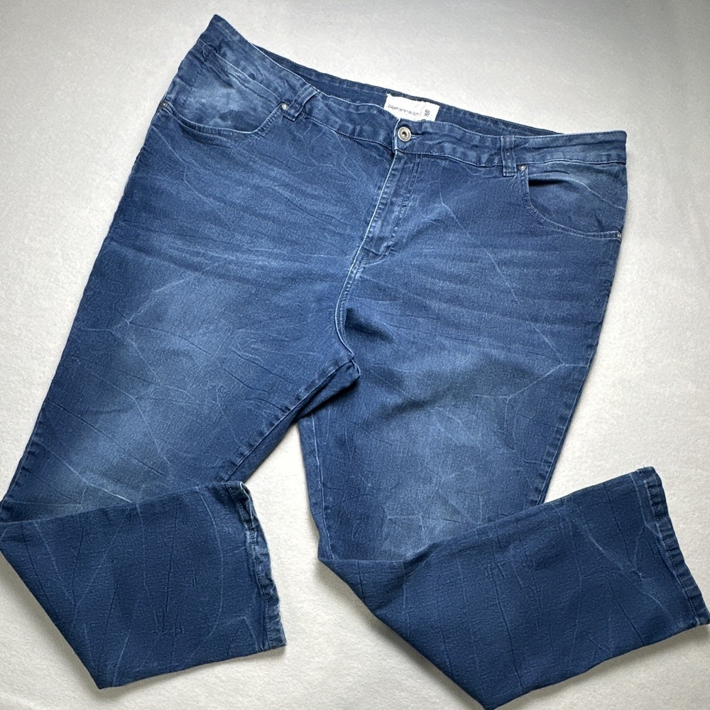 paperdenim&cloth Men's Blue Dark Wash Denim Jeans Slim Straight Mid Rise